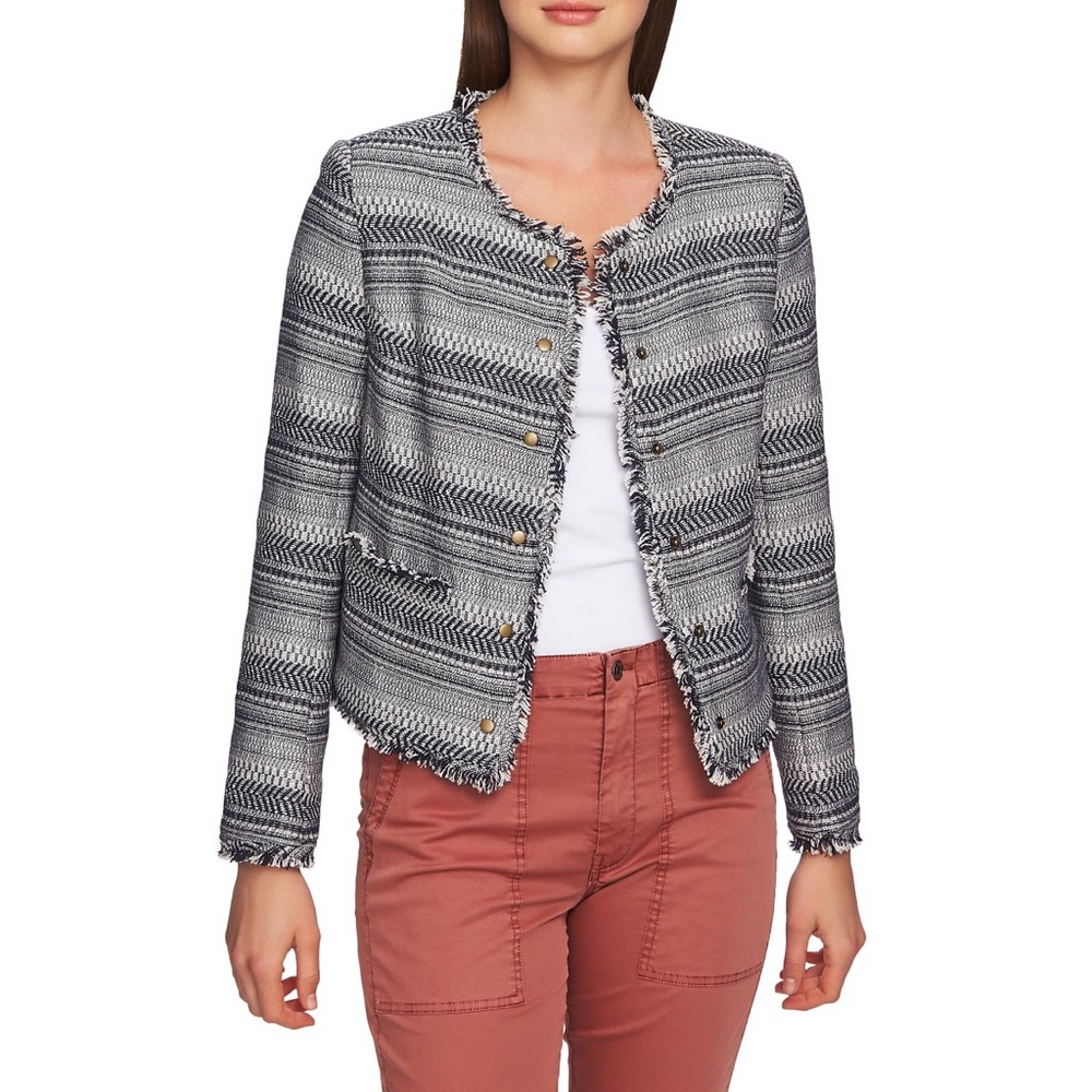1. State | rustic fringe tweed jacket, size large